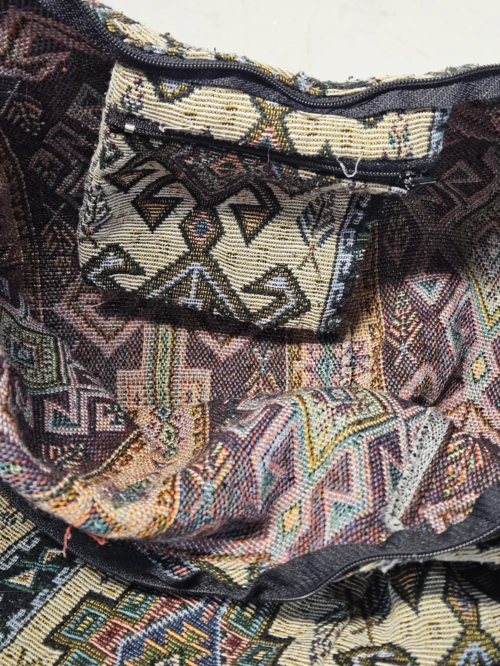 Boho Woven Tapestry Hobo Bag in Cream with Multicolor Aztec Pattern